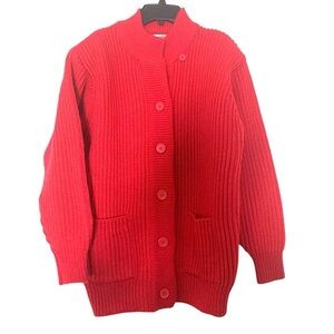 New Vintage Sterling Tarris Ribbed Cardigan Button Front Red Large